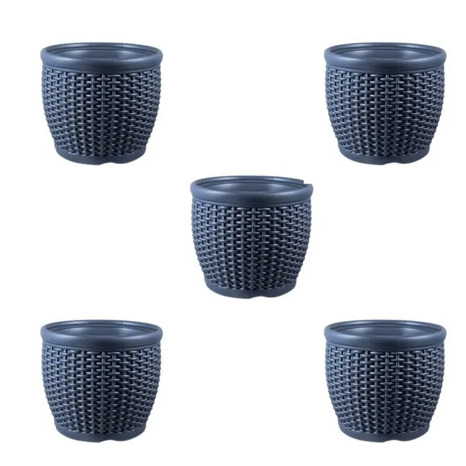 Set of 05 - 8 Inch Grey Premium Matt Classic Plastic Pot