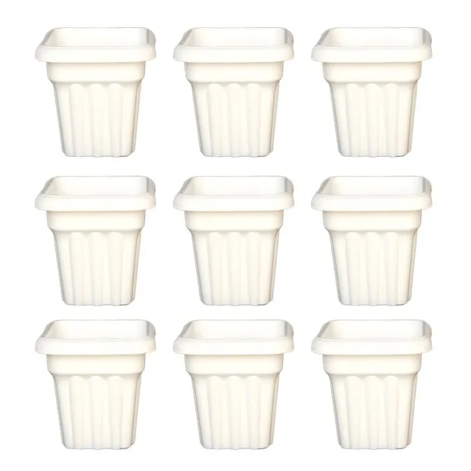 Set of 09 - 8 Inch White Heavy Square Plastic Pot