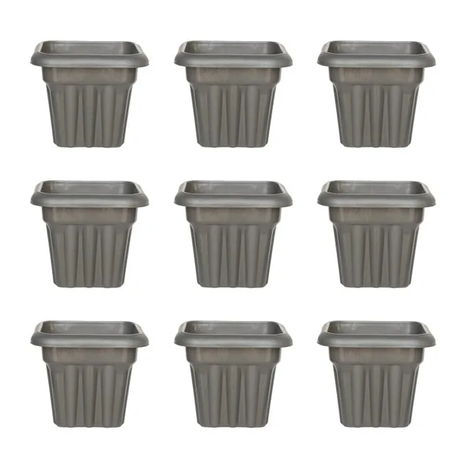 Set of 09 - 8 Inch Grey Heavy Square Plastic Pot