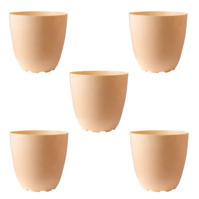 Set of 05 - 8 Inch Beige Marble Premium Orchid Round Plastic Pot