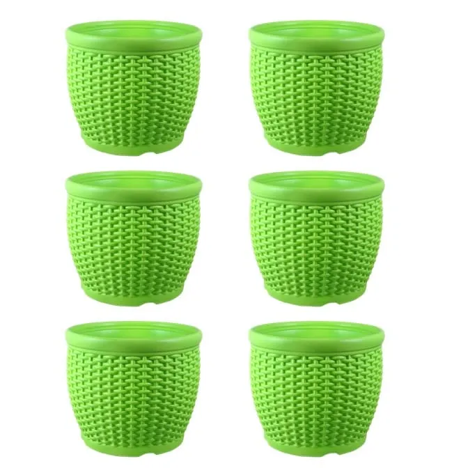 Set of 06 - 8 Inch Green Premium Matt Classic Plastic Pot