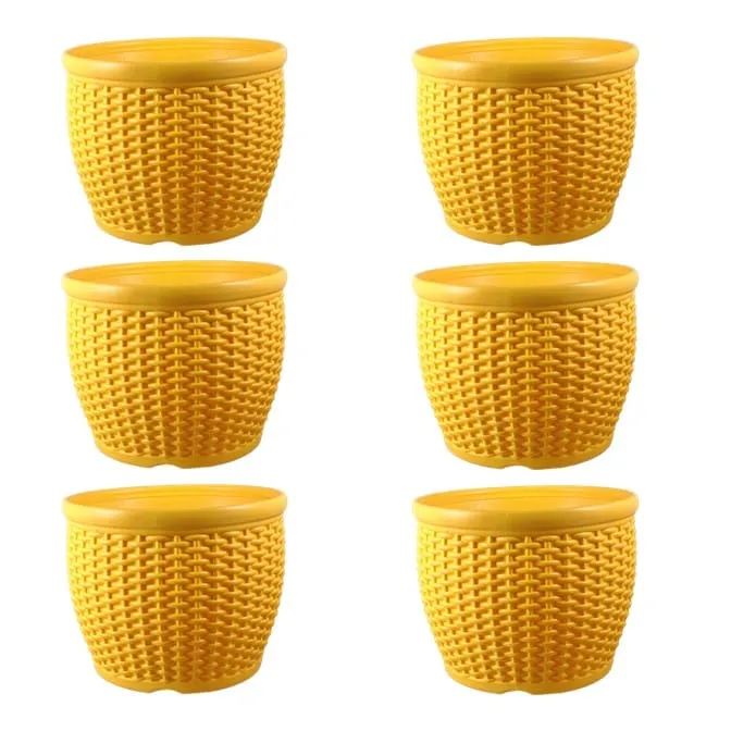 Set of 06 - 8 Inch Yellow Premium Matt Classic Plastic Pot