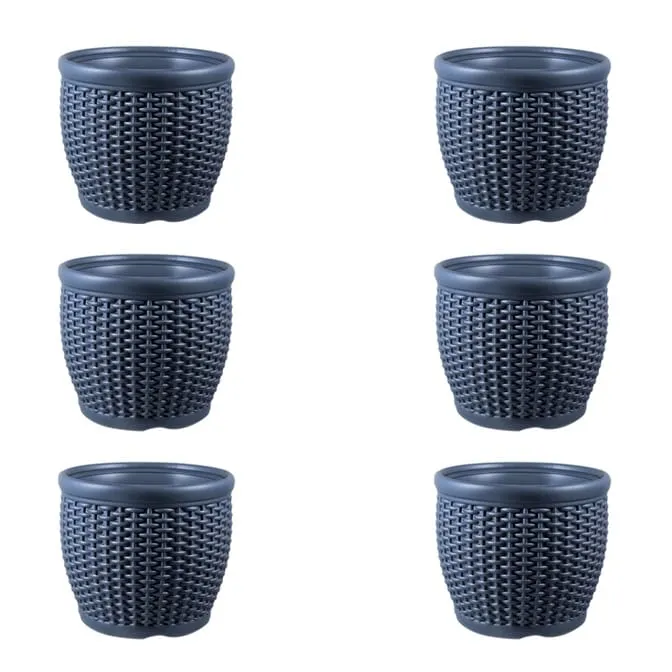Set of 06 - 8 Inch Grey Premium Matt Classic Plastic Pot
