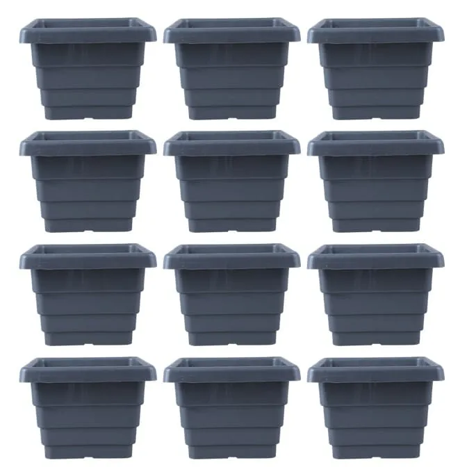 Set of 12 - 6 Inch Grey Premium Orchid Square Plastic Pot