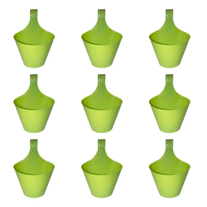 Set of 09 - 8 Inch Green Single Hook Hanging Plastic Pot