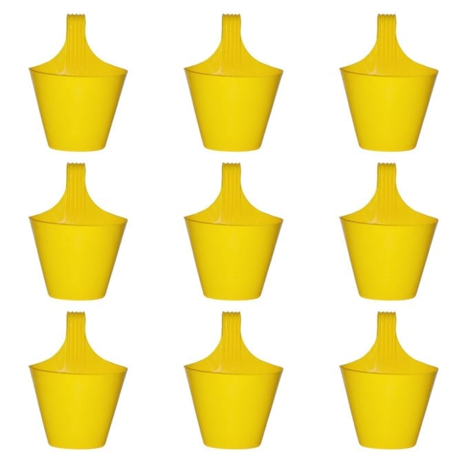 Set of 09 - 8 Inch Yellow Single Hook Hanging Plastic Pot