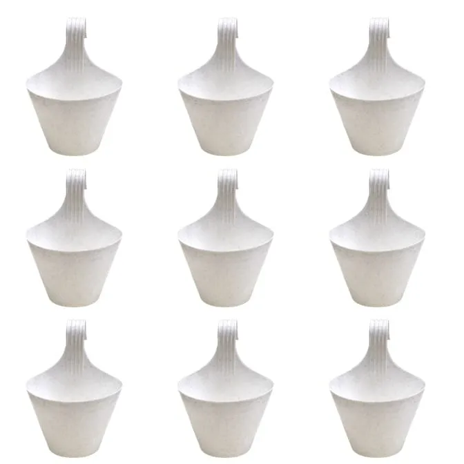 Set of 09 - 8 Inch White Single Hook Hanging Plastic Pot