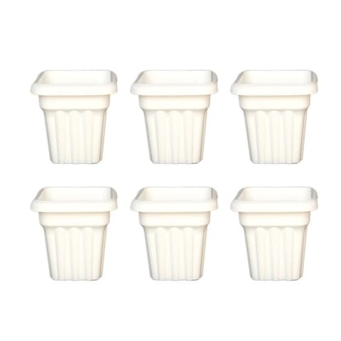 Set of 06 - 10 Inch White Heavy Square Plastic Pot