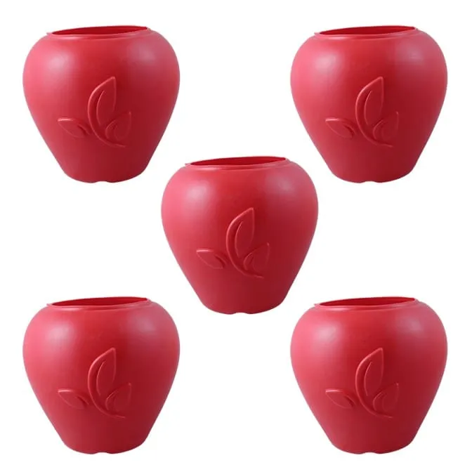 Set of 05 - 9 Inch Red Premium Apple Leaf Plastic Pot