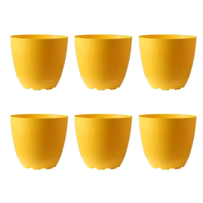 Set of 06 - 8 Inch Yellow Premium Orchid Round Plastic Pot