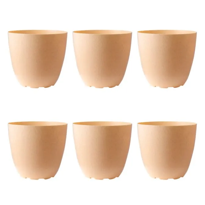 Set of 06 - 8 Inch Beige Marble Premium Orchid Round Plastic Pot