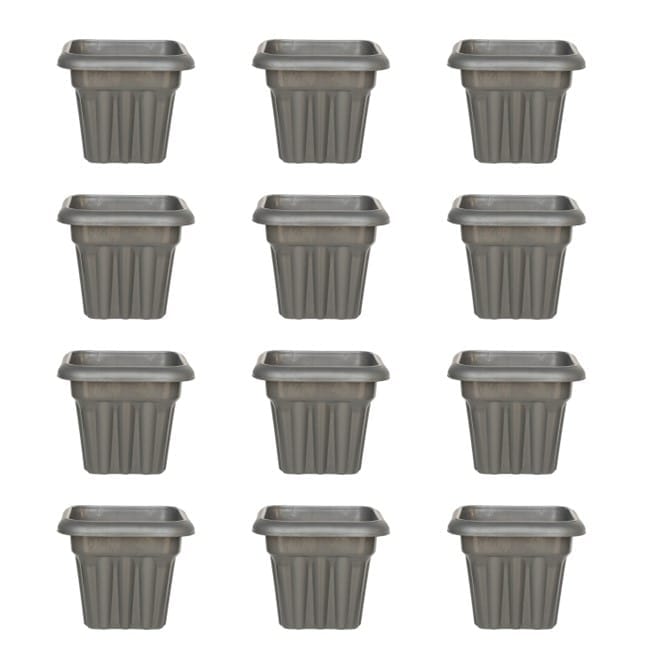 Set of 12 - 8 Inch Grey Heavy Square Plastic Pot