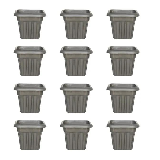 Set of 12 - 8 Inch Grey Heavy Square Plastic Pot
