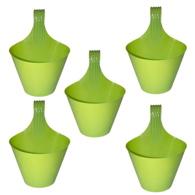Set of 05 - 8 Inch Green Single Hook Hanging Plastic Pot