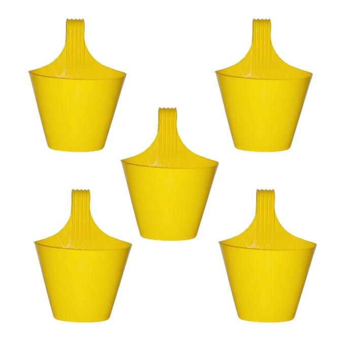 Set of 05 - 8 Inch Yellow Single Hook Hanging Plastic Pot
