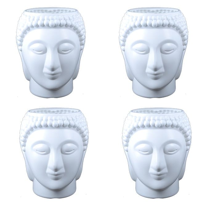 Set of 04 - 6 Inch White Premium Buddha Plastic Pot