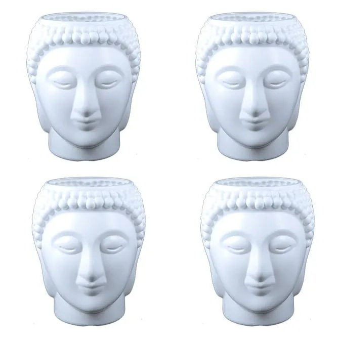 Set of 04 - 6 Inch White Premium Buddha Plastic Pot
