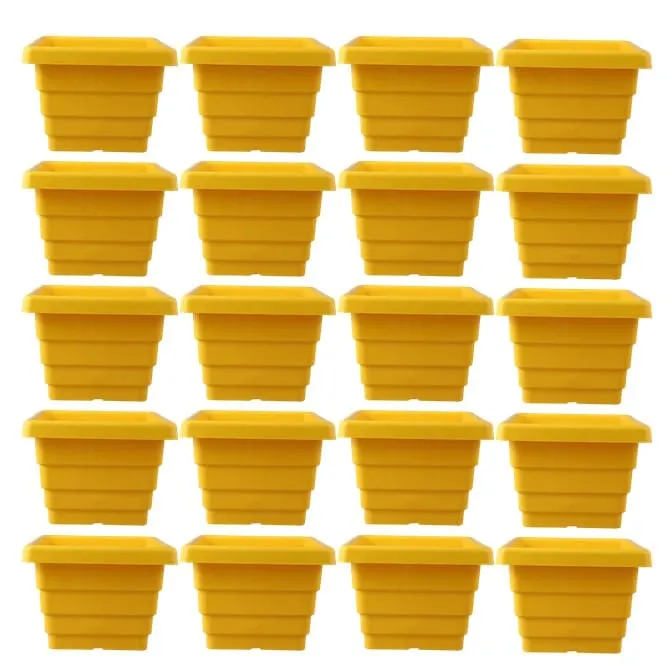 Set of 20 - 4 Inch Yellow Premium Orchid Square Plastic Pot