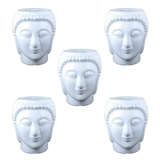 Set of 05 - 6 Inch White Premium Buddha Plastic Pot