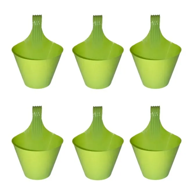 Set of 06 - 8 Inch Green Single Hook Hanging Plastic Pot