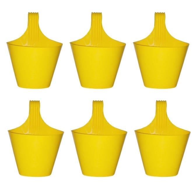 Set of 06 - 8 Inch Yellow Single Hook Hanging Plastic Pot