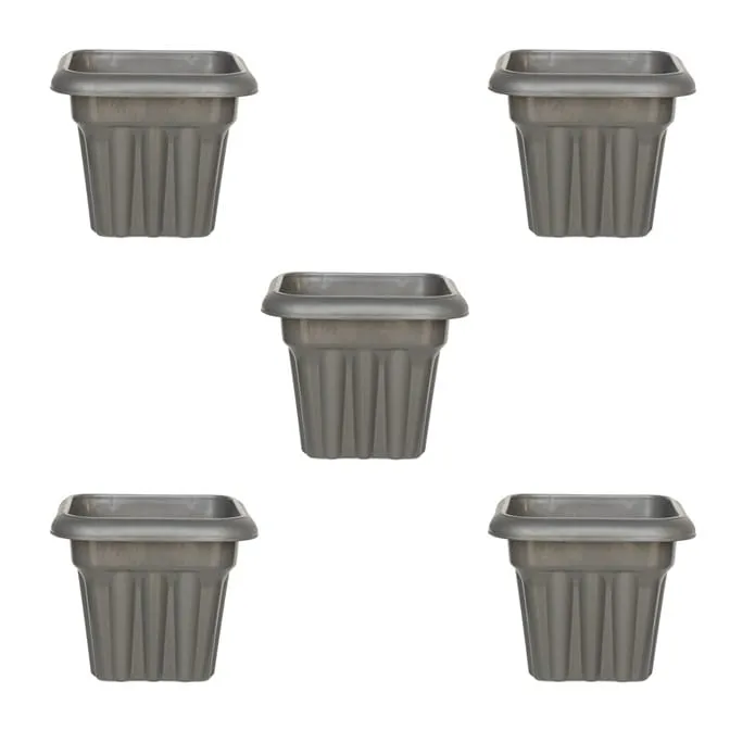 Set of 06 - 8 Inch Grey Heavy Square Plastic Pot