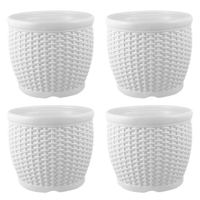 Set of 04 - 8 Inch White Marble Premium Matt Classic Plastic Pot