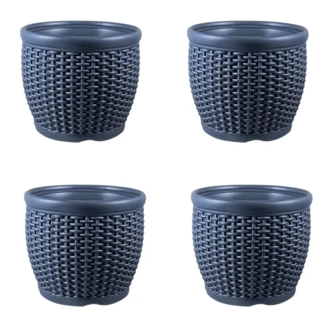 Set of 04 - 8 Inch Grey Premium Matt Classic Plastic Pot