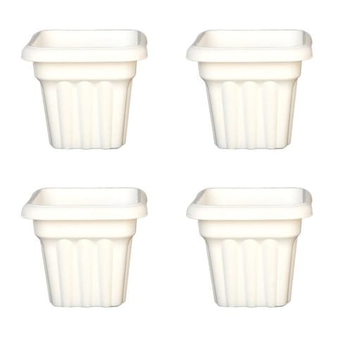 Set of 04 - 10 Inch White Heavy Square Plastic Pot