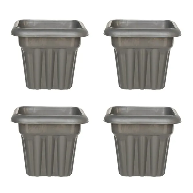 Set of 04 - 10 Inch Grey Heavy Square Plastic Pot