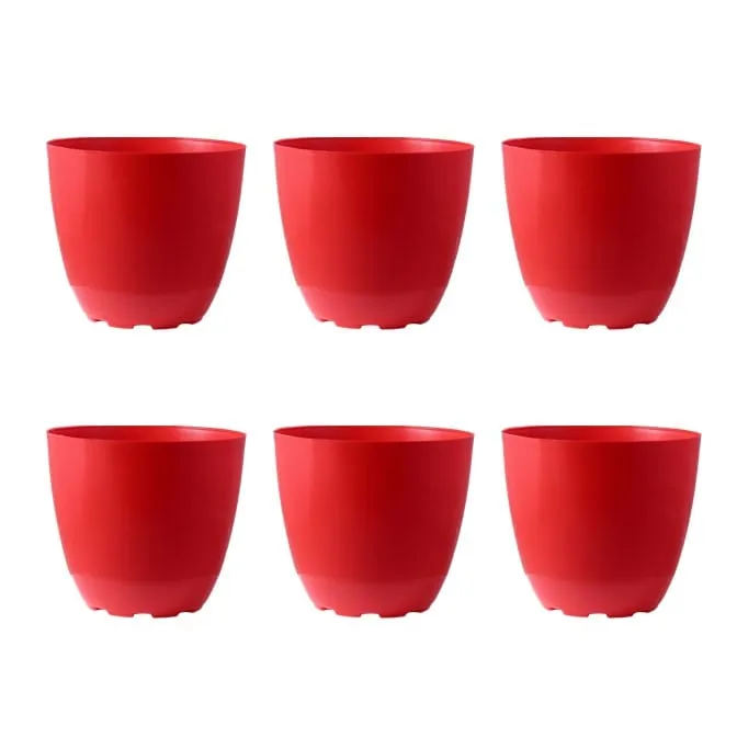Set of 06 - 4 Inch Red Premium Orchid Round Plastic Pot