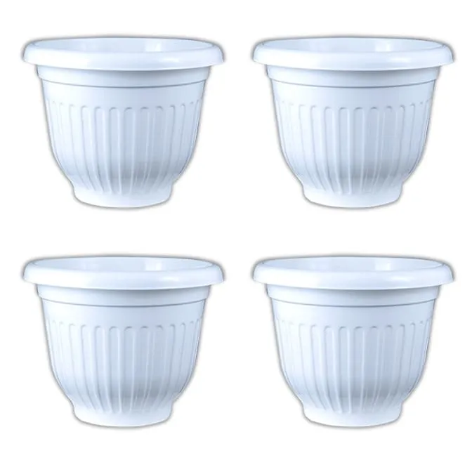 Set of 04 - 8 Inch White Olive Plastic Pot