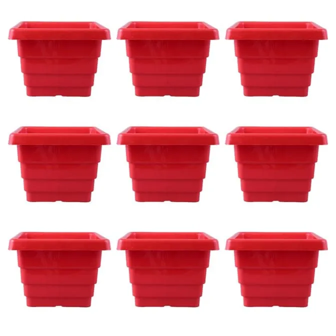 Set of 09 - 4 Inch Red Premium Orchid Square Plastic Pot