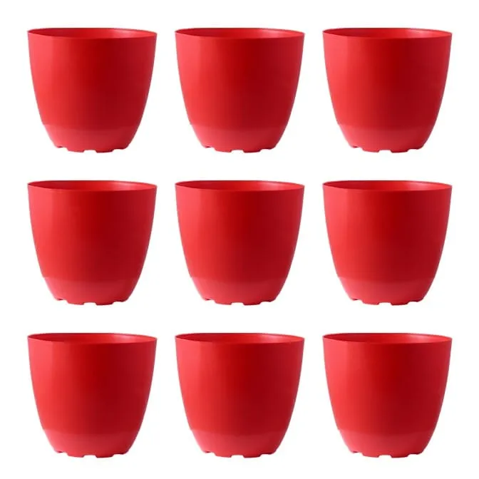 Set of 09 - 4 Inch Red Premium Orchid Round Plastic Pot
