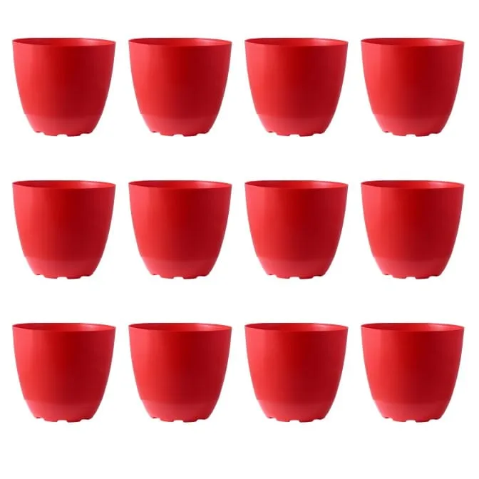 Set of 12 - 4 Inch Red Premium Orchid Round Plastic Pot