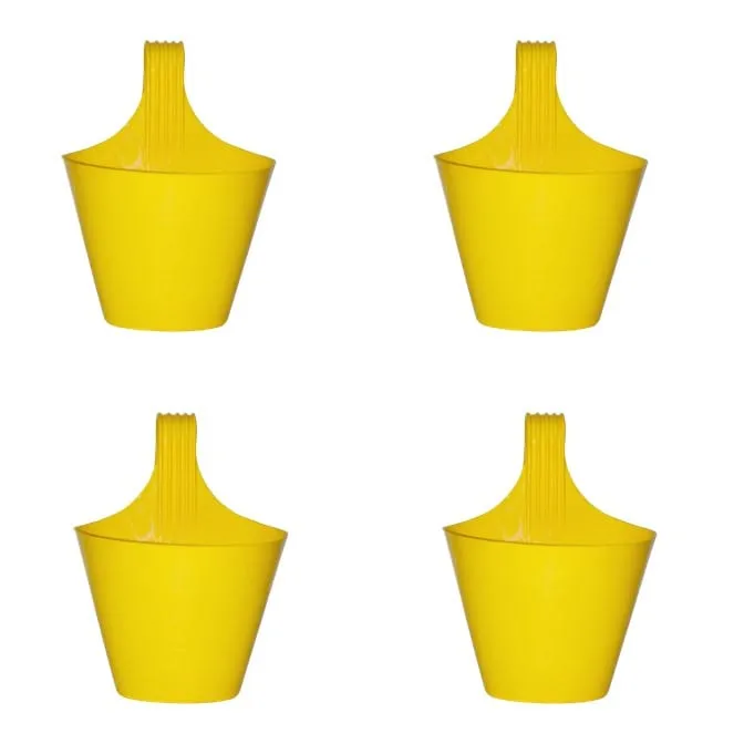 Set of 04 - 8 Inch Yellow Single Hook Hanging Plastic Pot