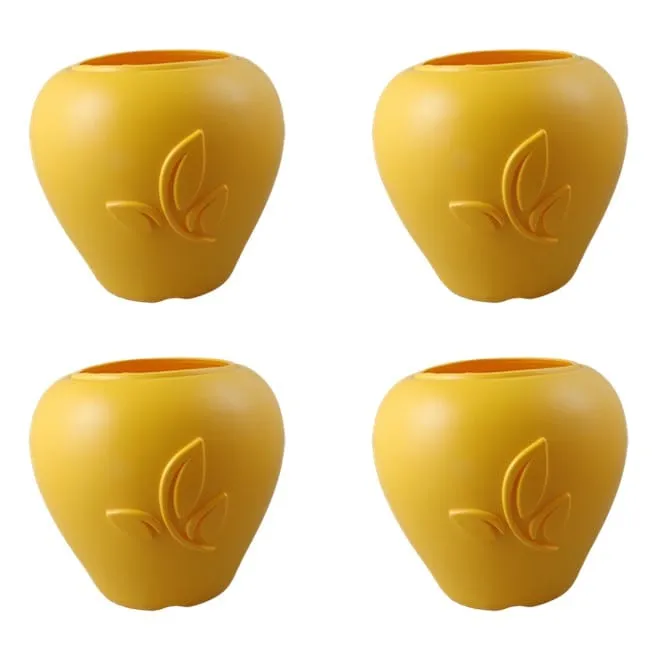 Set of 04 - 7 Inch Yellow Premium Apple Leaf Plastic Pot