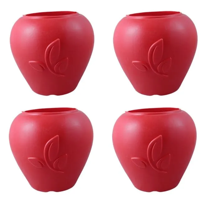 Set of 04 - 7 Inch Red Premium Apple Leaf Plastic Pot