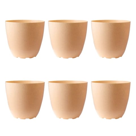 Set of 06 - 6 Inch Beige Marble Premium Orchid Round Plastic Pot