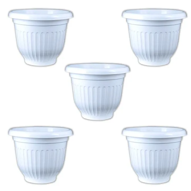 Set of 05 - 10 Inch White Olive Plastic Pot