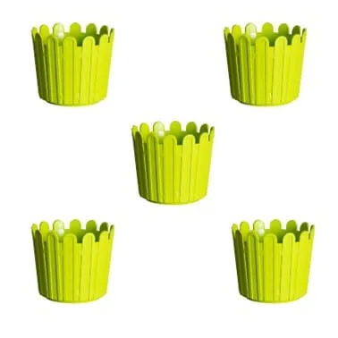 Set of 05 - 6 Inch Green Premium Tippy Plastic Pot
