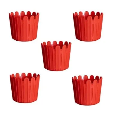 Set of 05 - 6 Inch Red Premium Tippy Plastic Pot