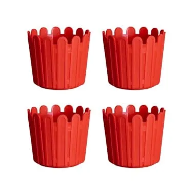 Set of 04 - 6 Inch Red Premium Tippy Plastic Pot