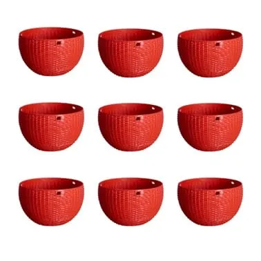 Set of 09 - 7 X 4.5 Inch Red Premium Euro Plastic Hanging Basket