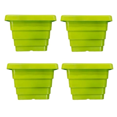 Set of 04 - 4 Inch Green Premium Orchid Square Plastic Pot