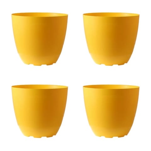 Set of 04 - 4 Inch Yellow Premium Orchid Round Plastic Pot