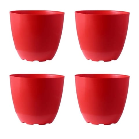 Set of 04 - 4 Inch Red Premium Orchid Round Plastic Pot