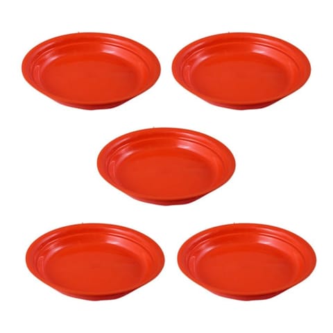 Set of 05 - 6.5 Inch Terracotta Red Premium Round Trays - To keep under the Pots