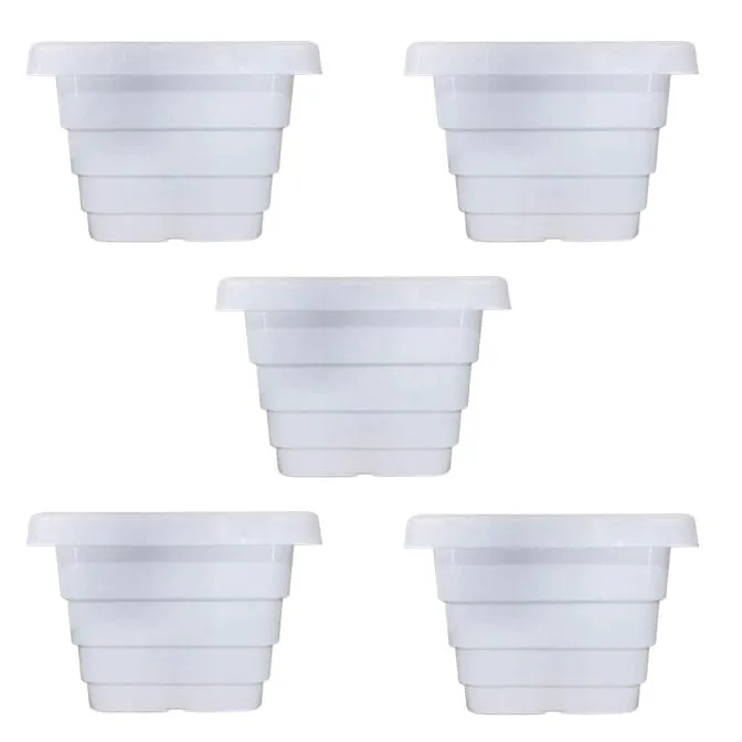 Set of 05 - 4 Inch White Premium Orchid Square Plastic Pot