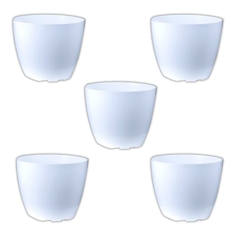 Set of 05 - 4 Inch White Premium Orchid Round Plastic Pot